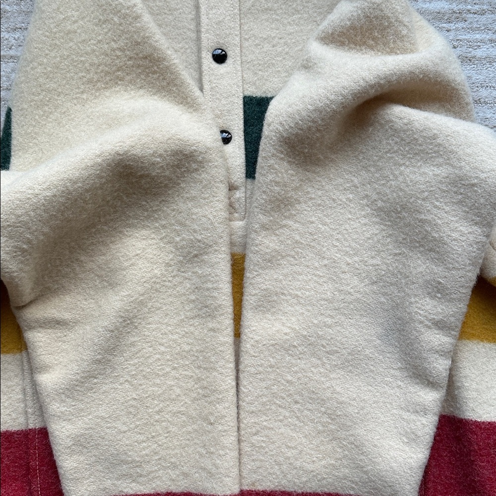 Woolrich Hudson Bay Stripe Pullover Sweater Womens Beige Snap 70s 80s USA Large - Picture 15 of 15